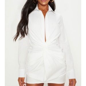 White Plunge Knot Detail Shirt Dress